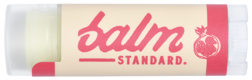 Lip balm with 'balm' and 'Standard.' text on a white background