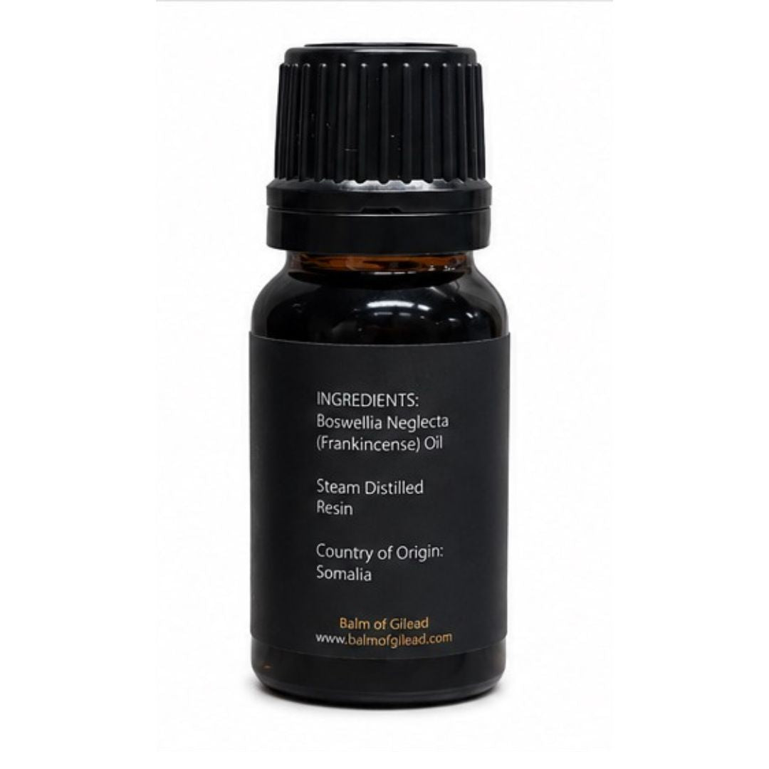 Black label of Frankincense Boswellia Neglecta pure essential oil ingredients