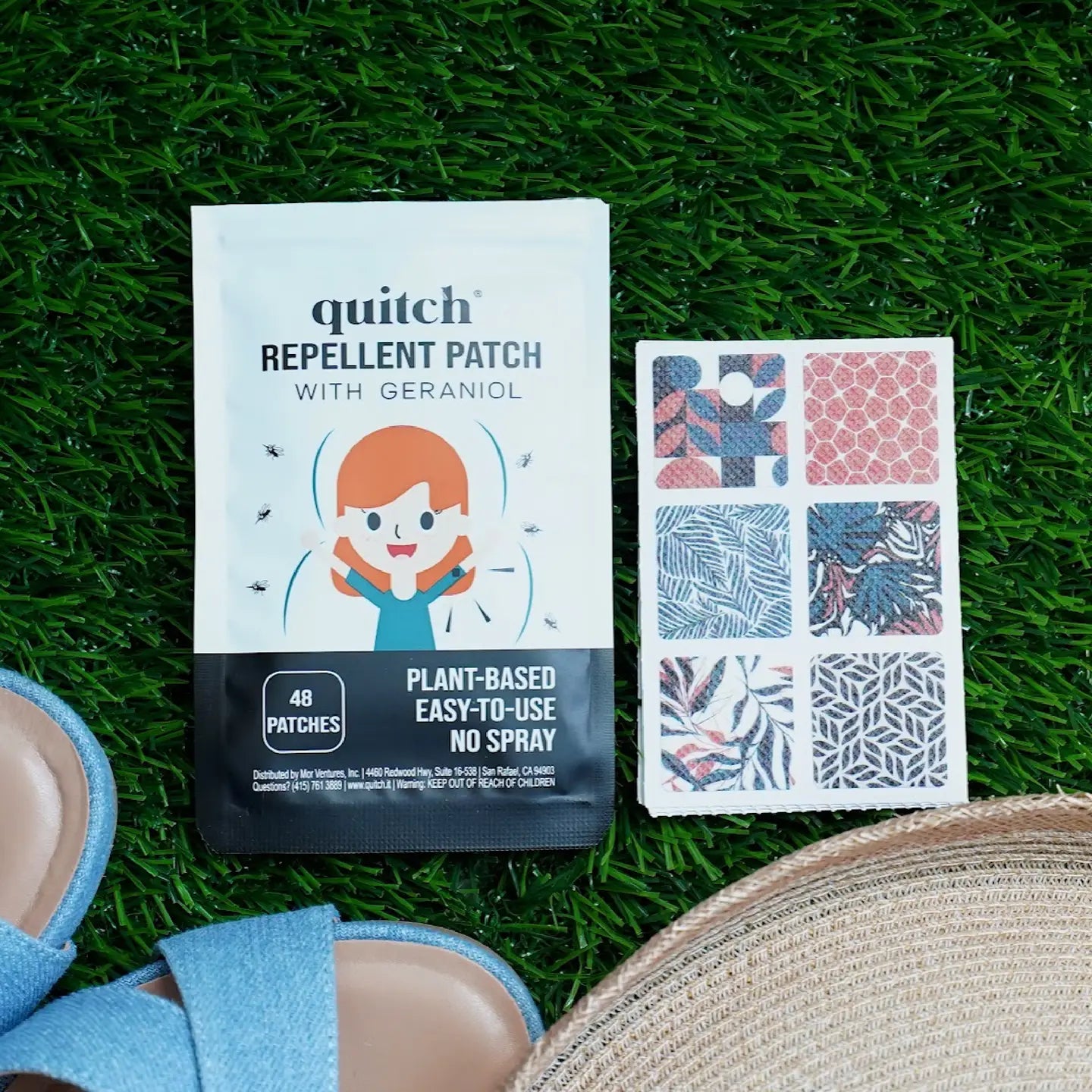 Quitch Deet Free Plant Based Insect Repellent Patches for the whole family available at www.aromathyme.com