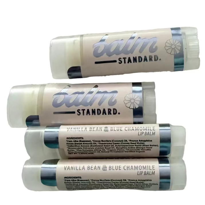 balm standard vanilla-bean blue chamomile lip balm on white background