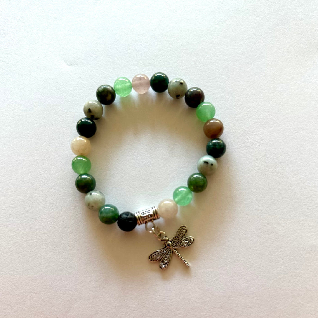 Aventurine & Jade Essential Oil Diffuser Bracelet-Dragonfly Charm