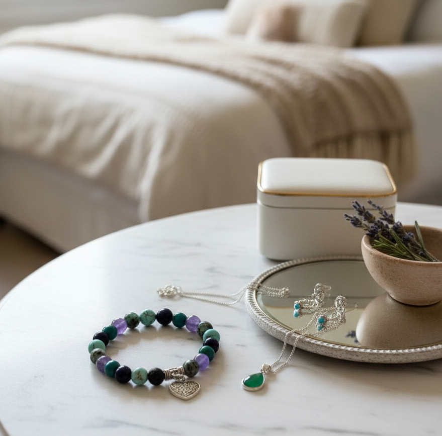 Amethyst, Chrysocolla & Lapis, Diffuser Bracelet-Heart Charm